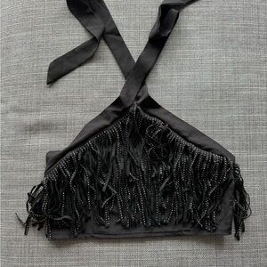Black Fringe Halter Top-Never Worn